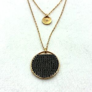 Swarovski Gold Necklace with Black Crystals Pendant